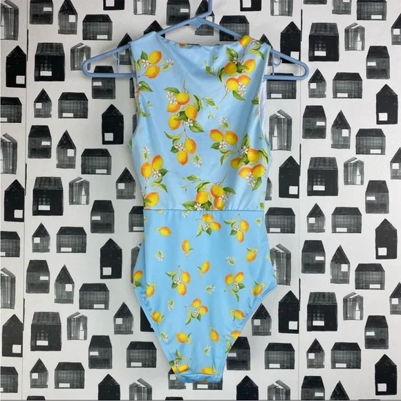 ASOS One piece Swimsuit Lemon Print Tie Back - Picture 1 of 5